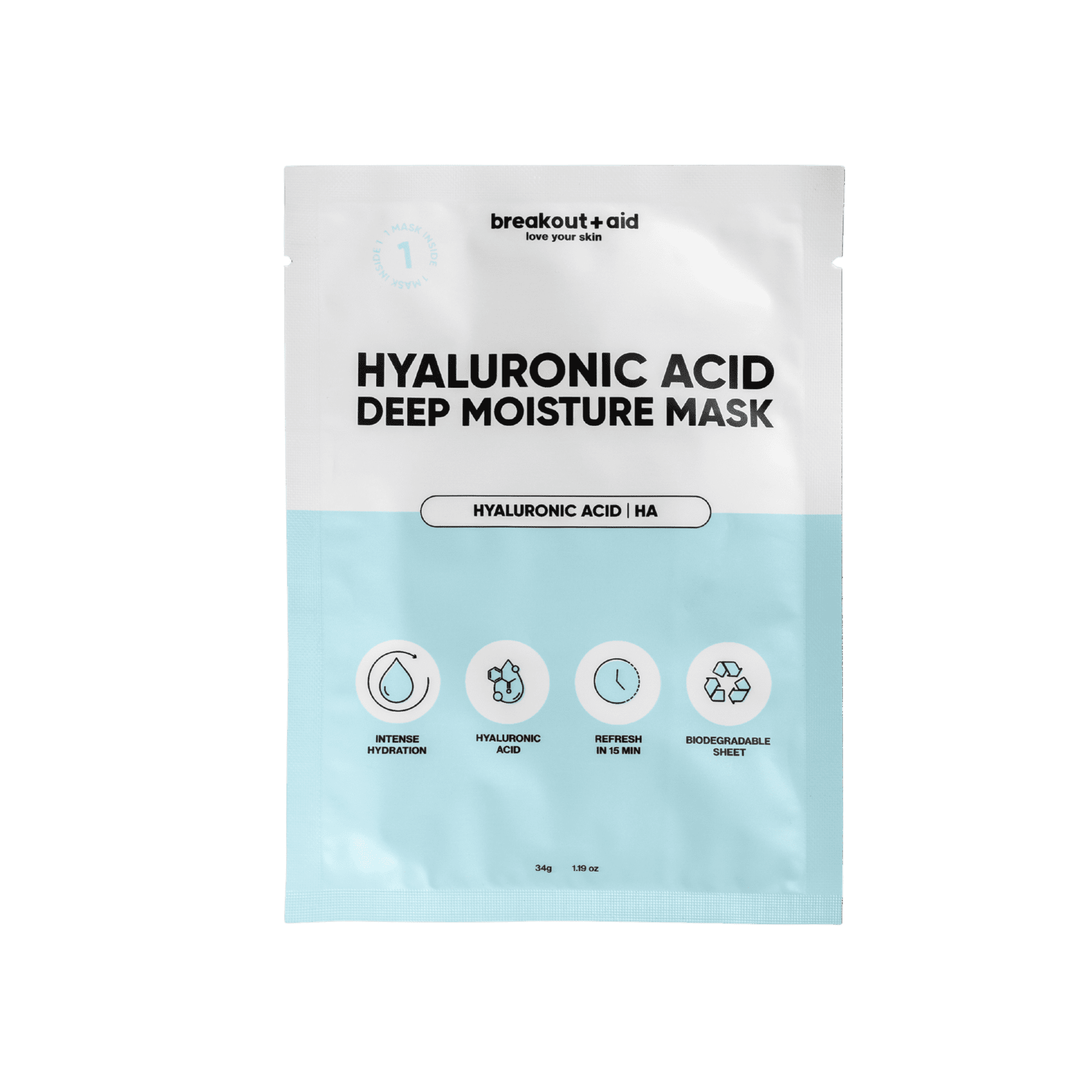 BREAKOUT+AID Hydratační maska s kyselinou hyaluronovou 34 g