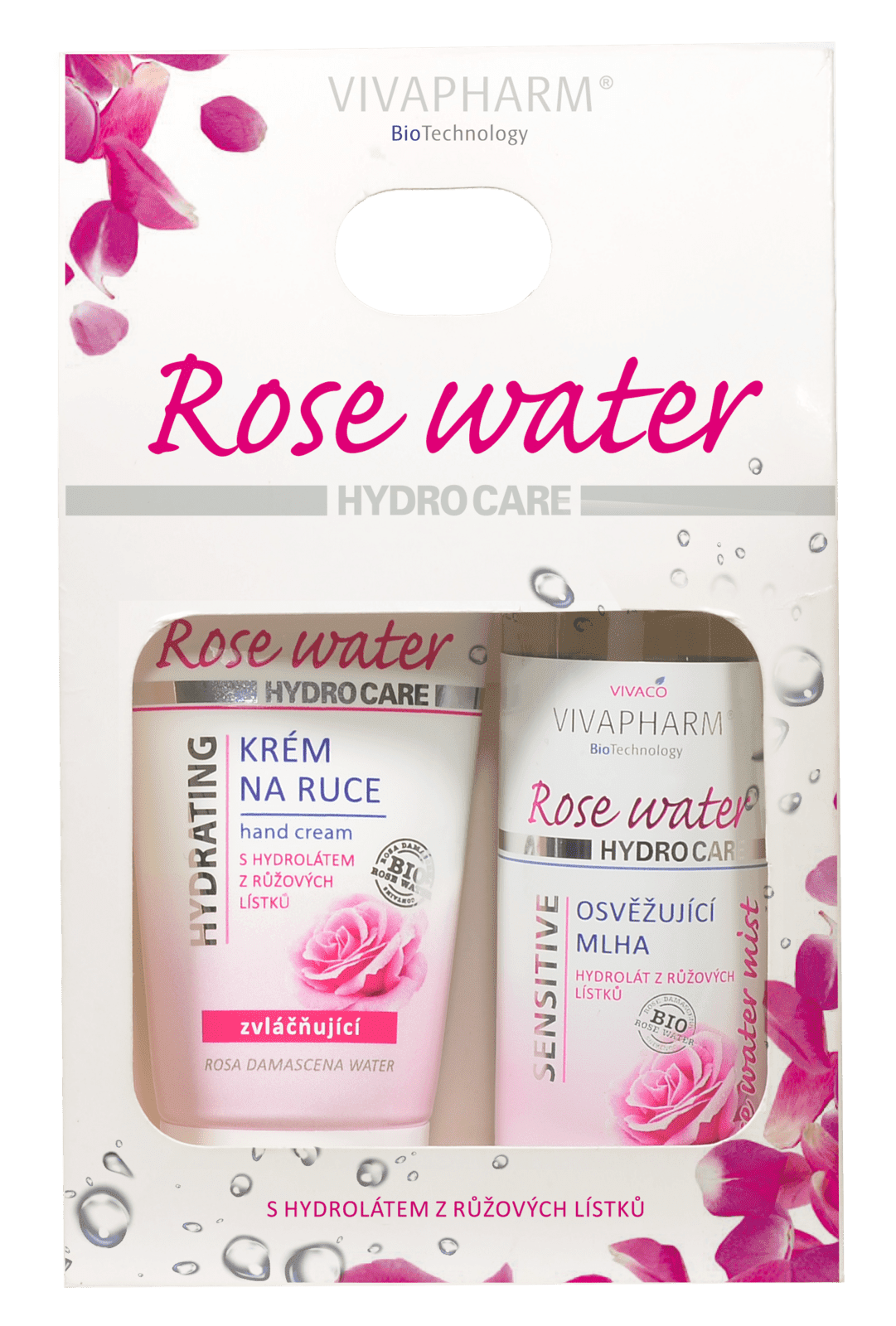 VIVACO Dárková kazeta rose water - krém na ruce 75ml + mlha na obličej 100ml