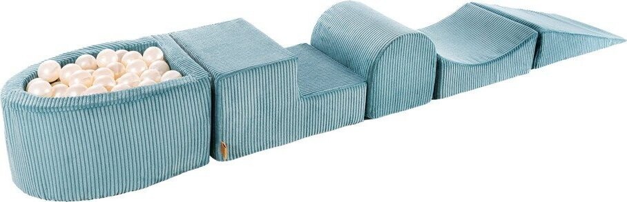 Tyrkysové manšestrové pěnové hřiště 250x45x30 cm Montessori – Meowbaby