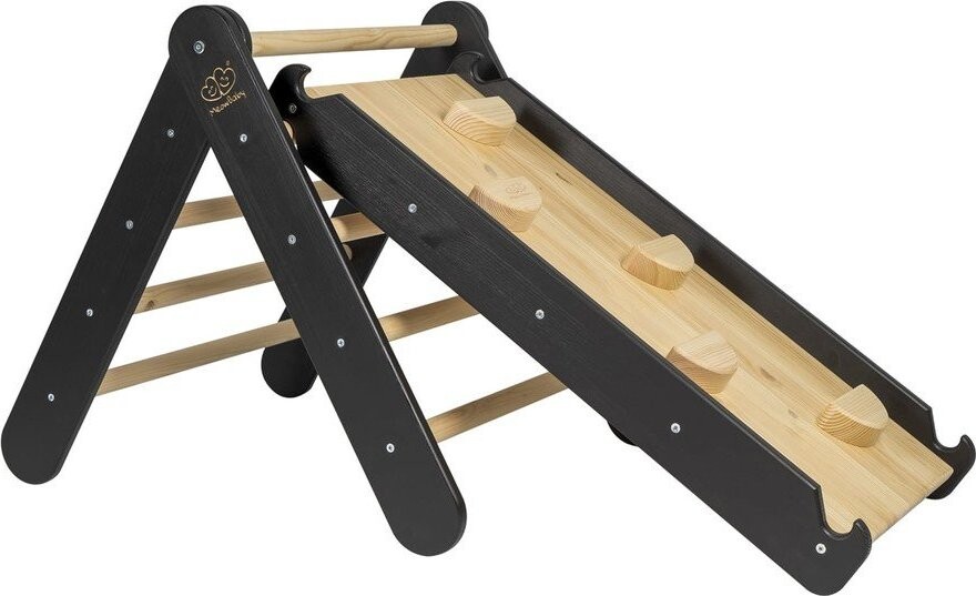 Černý pikler trojúhelník z borovicového dřeva 46x87x60 cm Montessori – Meowbaby