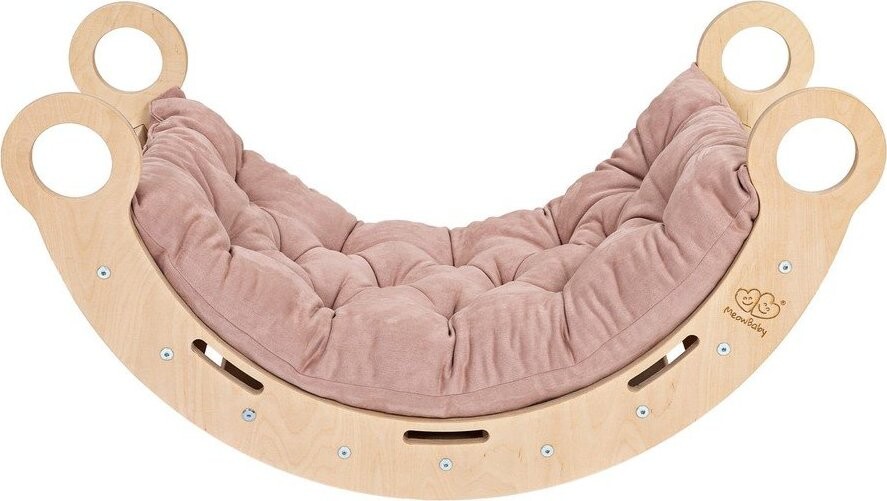Růžová/v přírodní barvě houpačka z borovicového dřeva 39x75x38 cm Montessori – Meowbaby