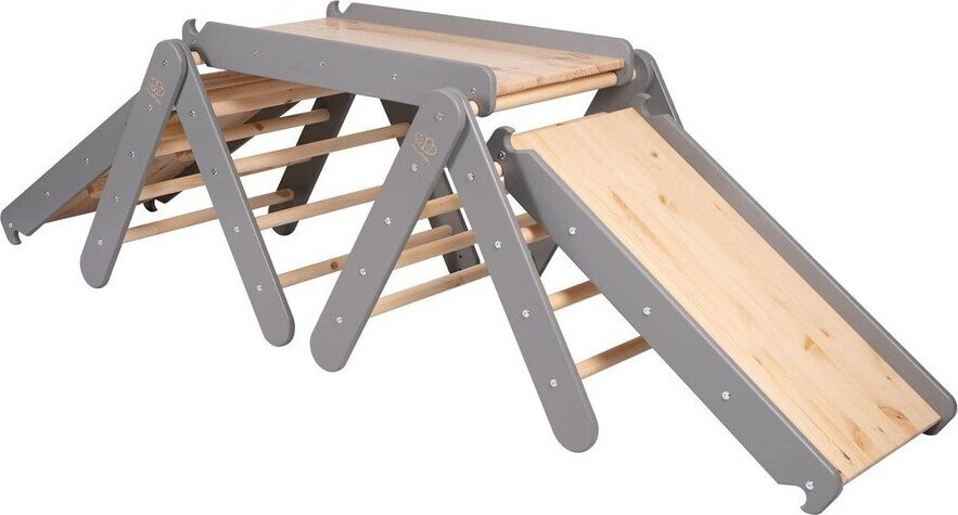 Šedý/v přírodní barvě pikler trojúhelník z borovicového dřeva 265x61x60 cm Montessori – Meowbaby