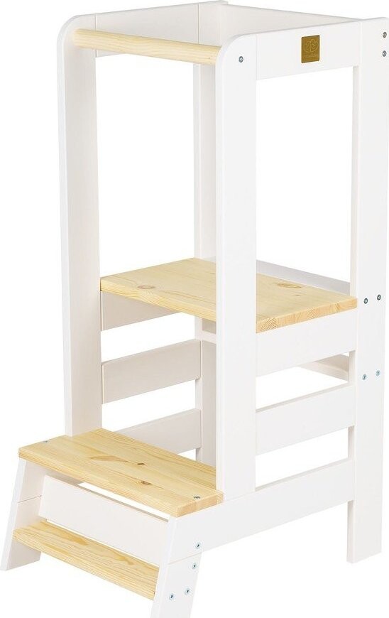 Bílá/v přírodní barvě učicí věž z borovicového dřeva Montessori – Meowbaby