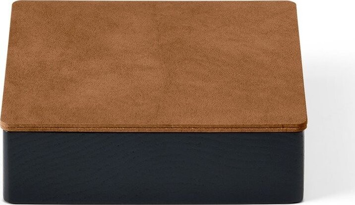 Černý/v přírodní barvě dřevěný/z eko kůže úložný box s víkem/dekorativní 11x11x3,5 cm Square Nupo – LIND DNA