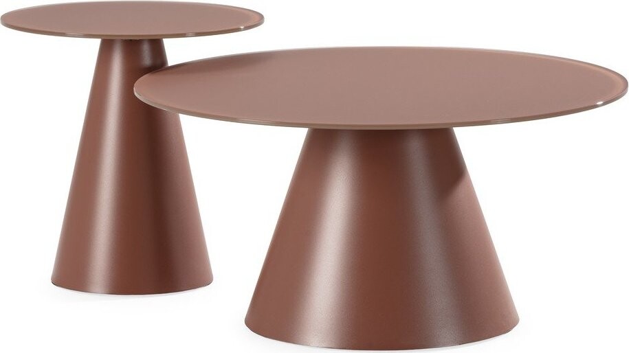 Hnědé kulaté konferenční stolky v sadě 2 ks se skleněnou deskou ø 80 cm Vida – MOME