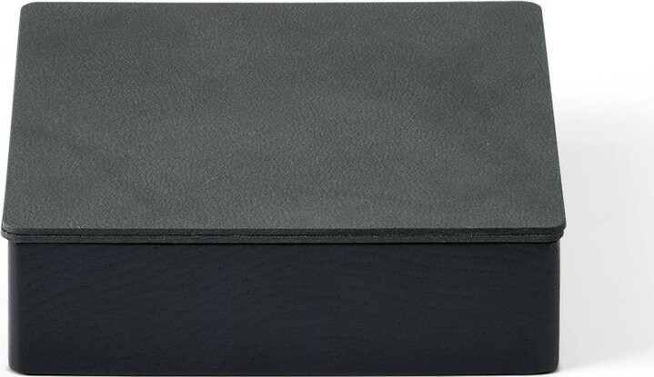 Černý/antracitový dřevěný/z eko kůže úložný box s víkem/dekorativní 11x11x3,5 cm Square Nupo – LIND DNA