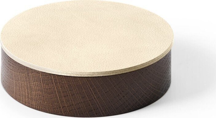Hnědý/krémový dřevěný/z eko kůže úložný box s víkem/dekorativní ø 11x3,5 cm Circle Nupo – LIND DNA