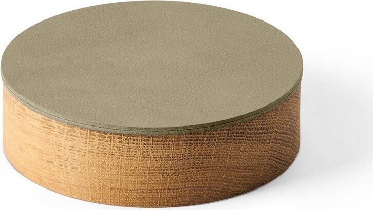 Zelený/v přírodní barvě dřevěný/z eko kůže úložný box s víkem/dekorativní ø 11x3,5 cm Circle Nupo – LIND DNA