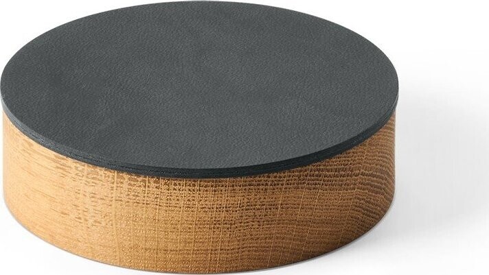 Antracitový/v přírodní barvě dřevěný/z eko kůže úložný box s víkem/dekorativní ø 11x3,5 cm Circle Nupo – LIND DNA