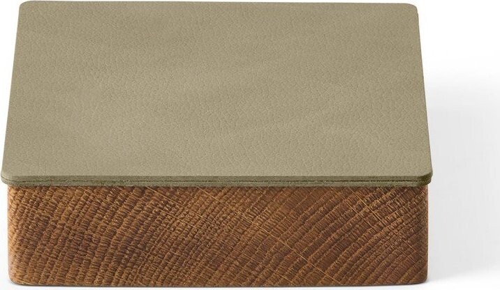 Zelený/v přírodní barvě dřevěný/z eko kůže úložný box s víkem/dekorativní 11x11x3,5 cm Square Nupo – LIND DNA