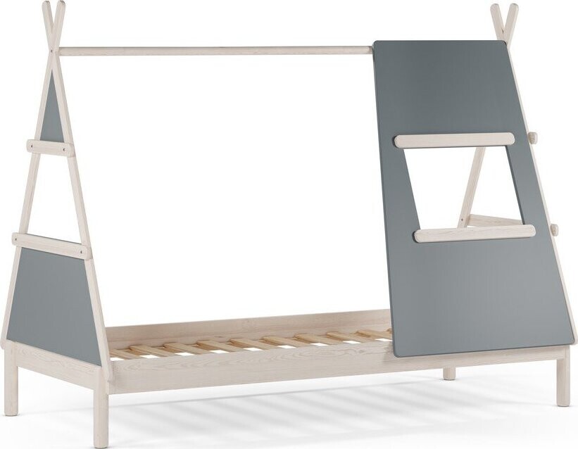 Šedozelená domečková dětská postel z borovicového dřeva s roštem 90x200 cm Enola – Marckeric