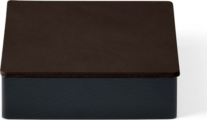 Černý/hnědý dřevěný/z eko kůže úložný box s víkem/dekorativní 11x11x3,5 cm Square Nupo – LIND DNA