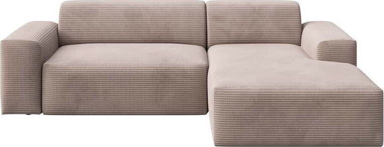 Béžová/světle hnědá manšestrová rohová pohovka (pravý roh/s lenoškou) Fluvio - druhá jakost – MESONICA