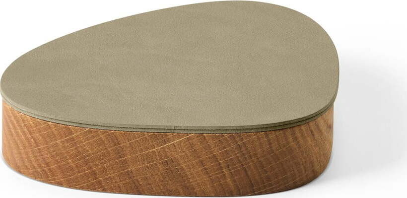 Zelený/v přírodní barvě dřevěný/z eko kůže úložný box s víkem/dekorativní 14x12,5x3,5 cm Curve Nupo – LIND DNA