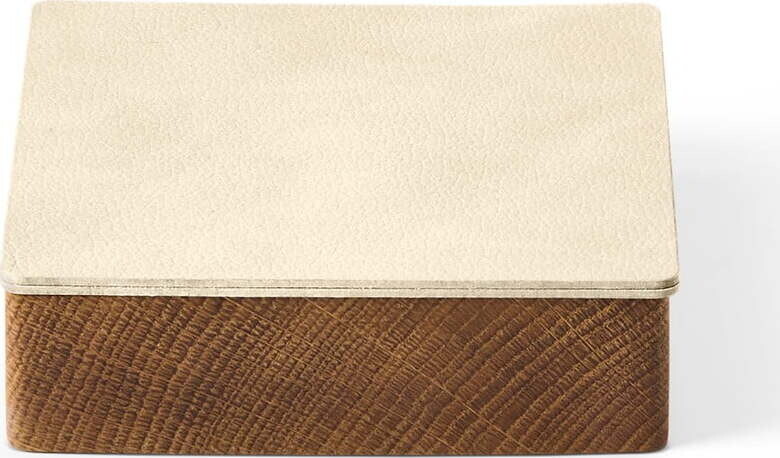 Krémový/v přírodní barvě dřevěný/z eko kůže úložný box s víkem/dekorativní 11x11x3,5 cm Square Nupo – LIND DNA
