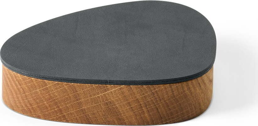 Antracitový/v přírodní barvě dřevěný/z eko kůže úložný box s víkem/dekorativní 14x12,5x3,5 cm Curve Nupo – LIND DNA