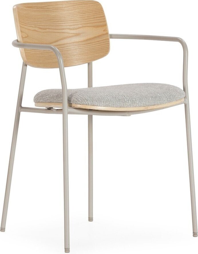 Světle šedá/v přírodní barvě čalouněná jídelní křesla v sadě s područkami Nour – MOME