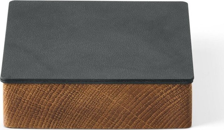 Antracitový/v přírodní barvě dřevěný/z eko kůže úložný box s víkem/dekorativní 11x11x3,5 cm Square Nupo – LIND DNA