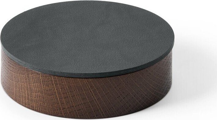 Antracitový/hnědý dřevěný/z eko kůže úložný box s víkem/dekorativní ø 11x3,5 cm Circle Nupo – LIND DNA