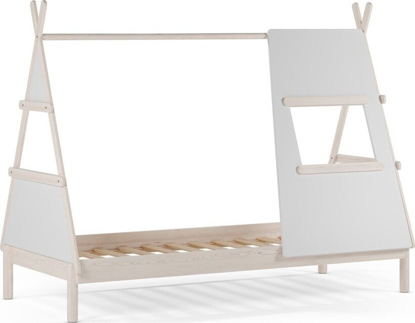 Krémová domečková dětská postel z borovicového dřeva s roštem 90x200 cm Enola – Marckeric