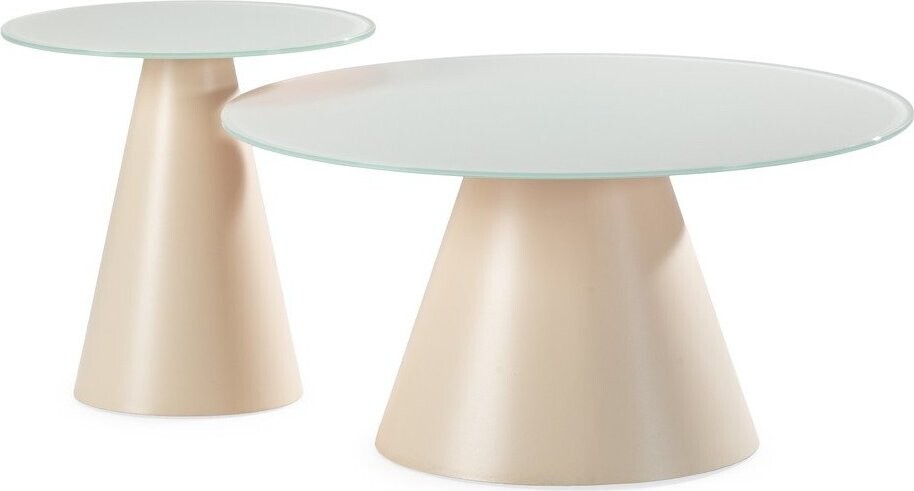 Krémové kulaté konferenční stolky v sadě 2 ks se skleněnou deskou ø 80 cm Vida – MOME