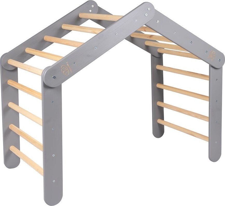 Šedý pikler trojúhelník z borovicového dřeva 61x112x94 cm Montessori – Meowbaby