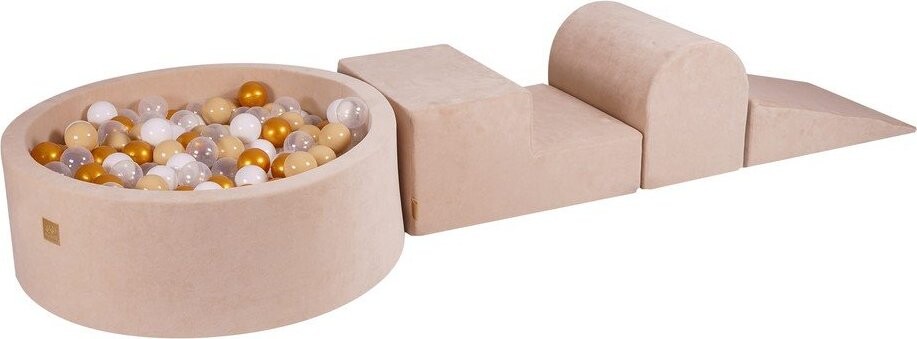 Krémové sametové pěnové hřiště 225x90x30 cm Montessori – Meowbaby