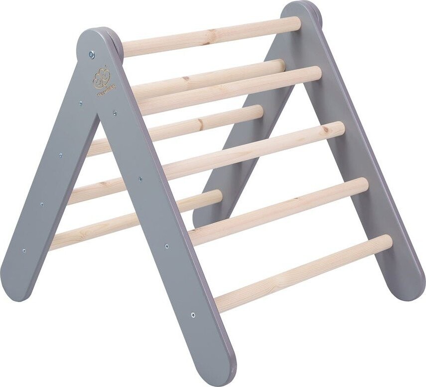 Šedý pikler trojúhelník z borovicového dřeva 60x60x60 cm Montessori – Meowbaby