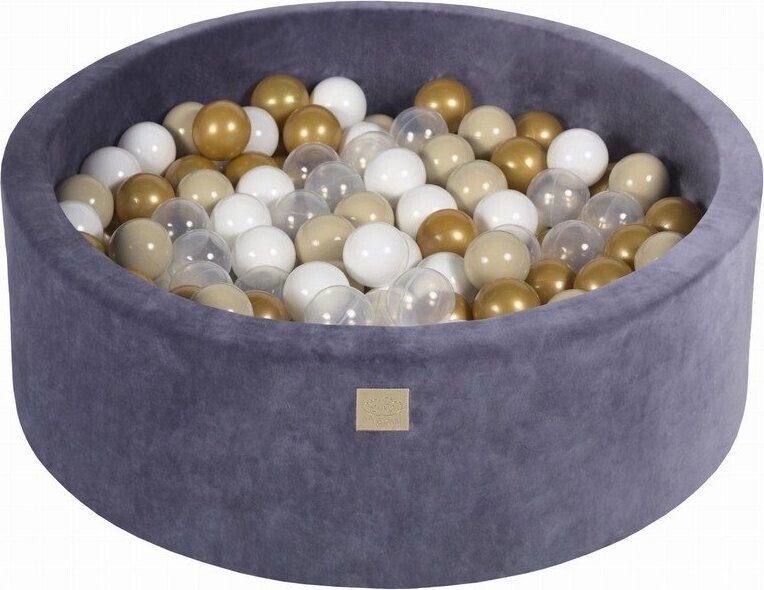 Šedomodrý sametový bazének s míčky ø 90x30 cm Montessori – Meowbaby