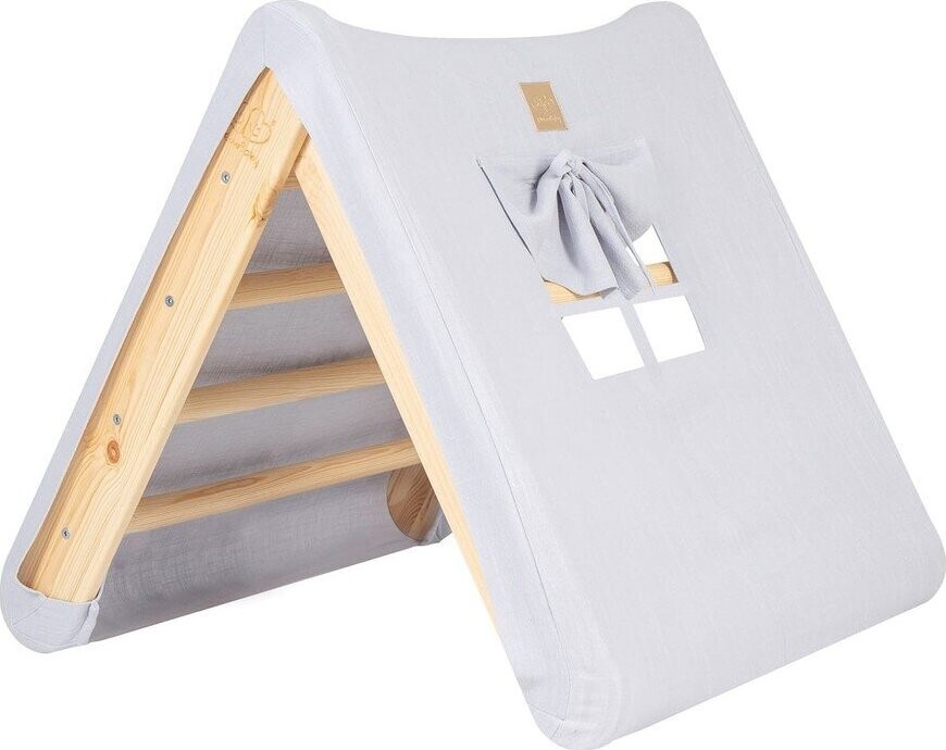 Světle modrý/v přírodní barvě pikler trojúhelník z borovicového dřeva 61x60x60 cm Montessori – Meowbaby