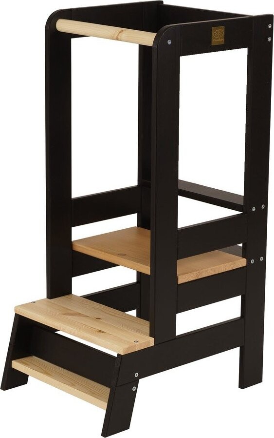 Černá/v přírodní barvě učicí věž z borovicového dřeva Montessori – Meowbaby