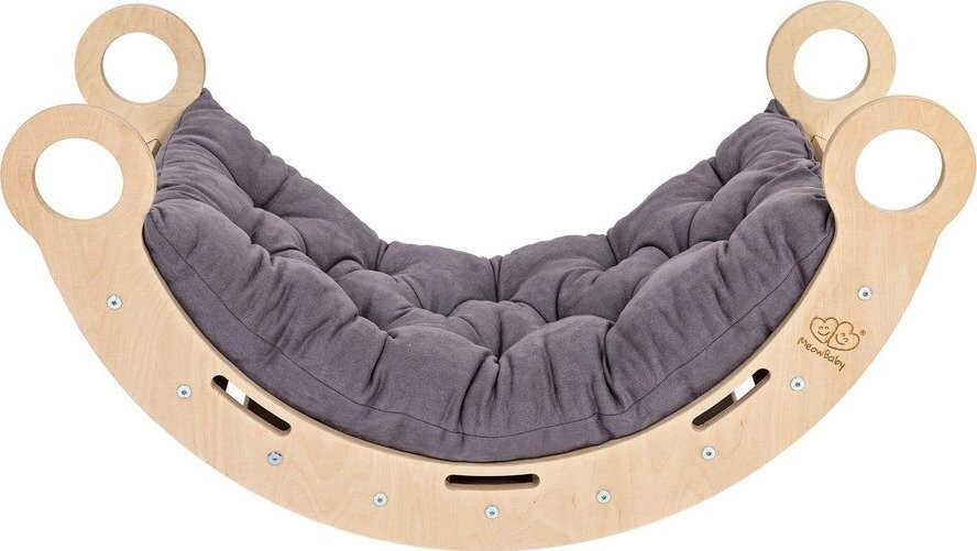 Šedá/v přírodní barvě houpačka z borovicového dřeva 39x75x38 cm Montessori – Meowbaby