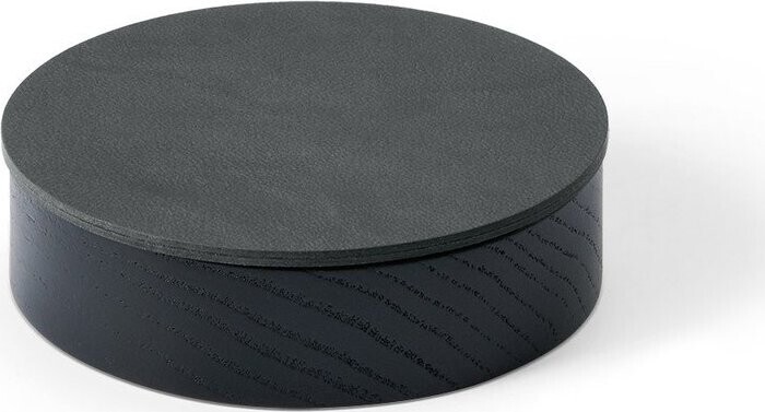 Černý/antracitový dřevěný/z eko kůže úložný box s víkem/dekorativní ø 11x3,5 cm Circle Nupo – LIND DNA