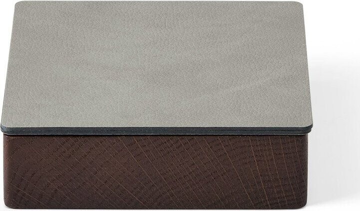 Světle šedý/hnědý dřevěný/z eko kůže úložný box s víkem/dekorativní 11x11x3,5 cm Square Nupo – LIND DNA