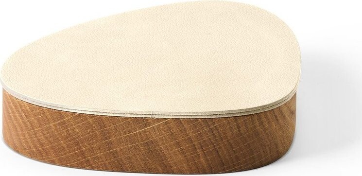 Krémový/v přírodní barvě dřevěný/z eko kůže úložný box s víkem/dekorativní 14x12,5x3,5 cm Curve Nupo – LIND DNA