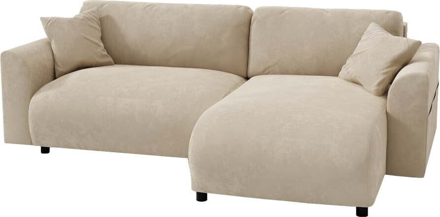 Béžová sametová rozkládací/s úložným prostorem rohová pohovka Lorine - druhá jakost – Ropez