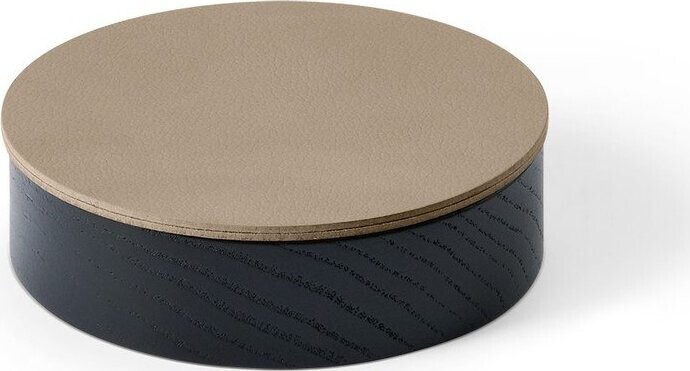 Černý/hnědý dřevěný/z eko kůže úložný box s víkem/dekorativní ø 11x3,5 cm Circle Nupo – LIND DNA