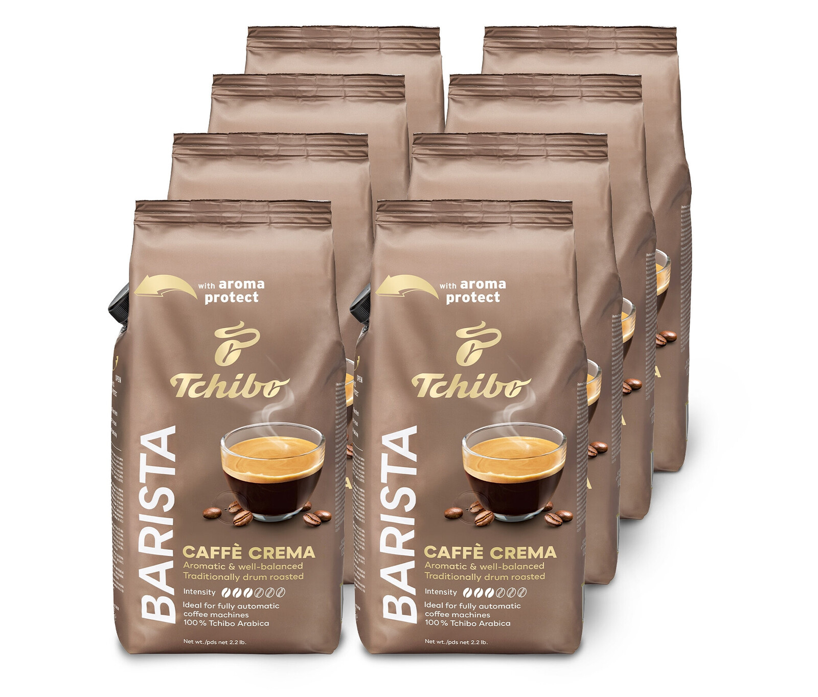 Tchibo - Barista Caffè Crema – 8x 1 kg zrnkové kávy - Intenzita: 3/6