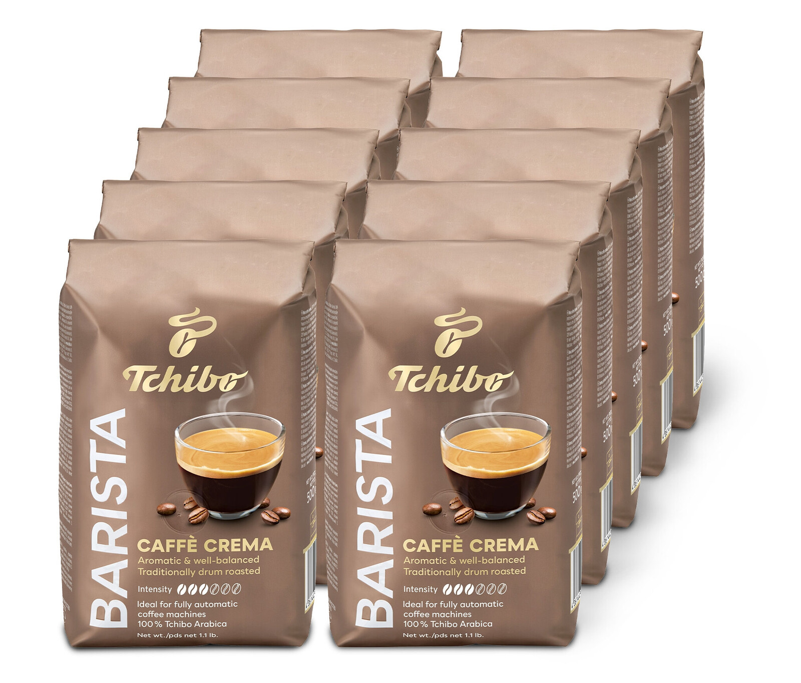 Tchibo - Barista Caffè Crema – 10x 500 g zrnkové kávy - Intenzita: 3/6