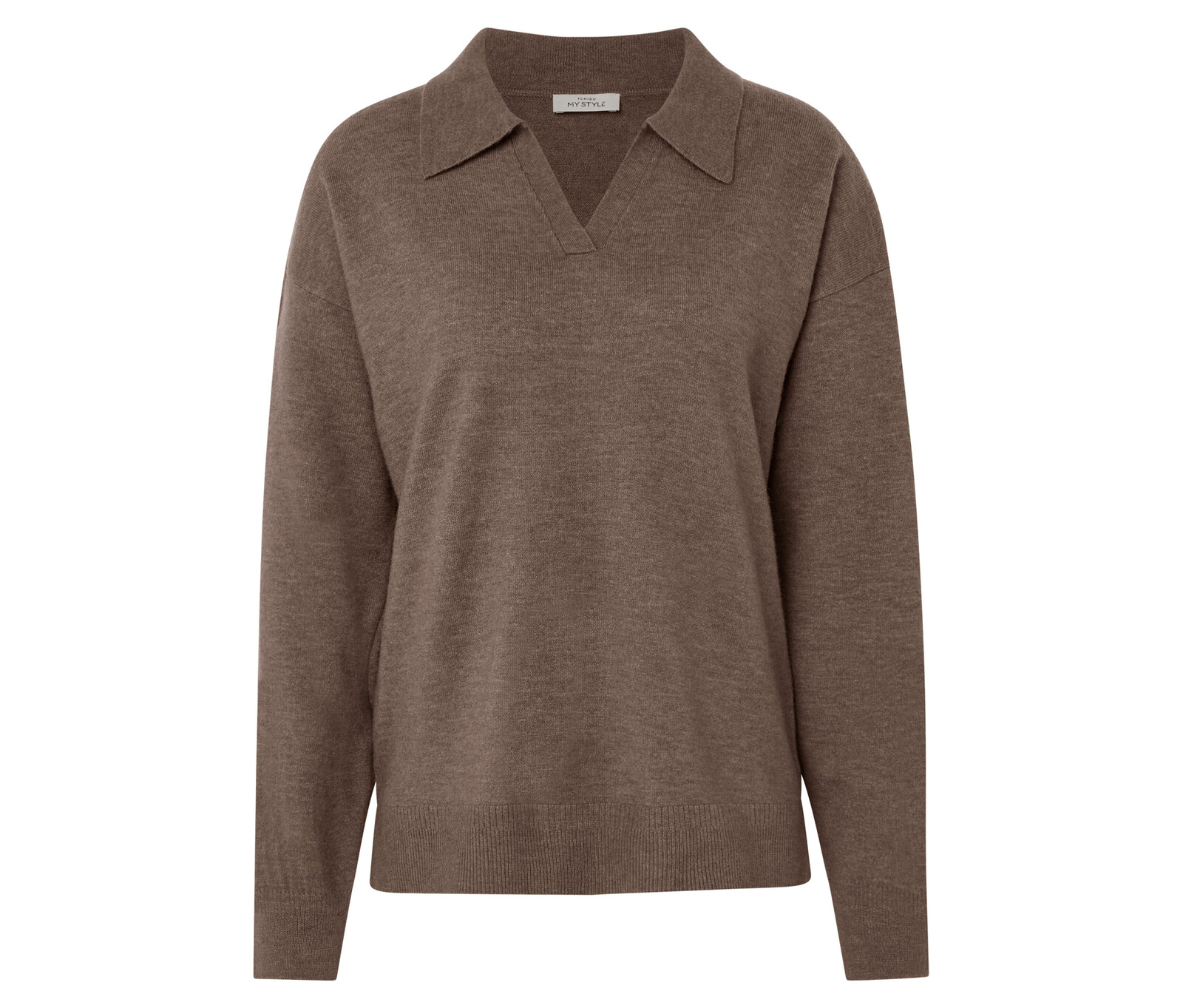 Tchibo - Pletený svetr přes hlavu s polo límcem - pro ženy - vel. S 36/38 - barva: hnědá