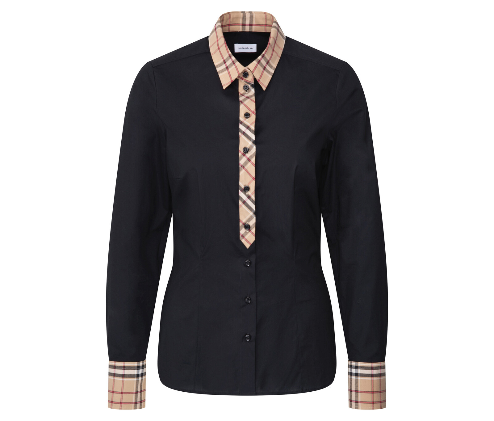 Popelínová halenka s kostkovaným detailem Seidensticker - pro ženy - vel. 42 - barva: černá