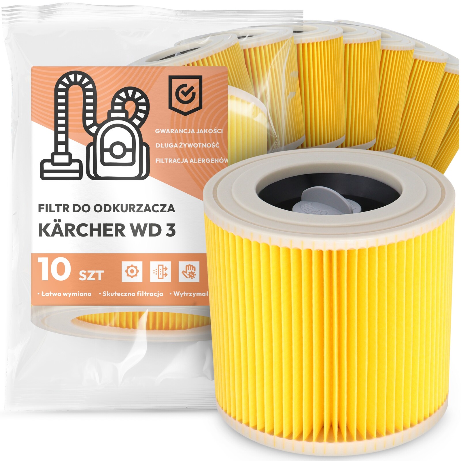 10 x Filtr Pro Vysavač Kärcher Wd 3 Vzduch Výkonný Náhradník Em-w