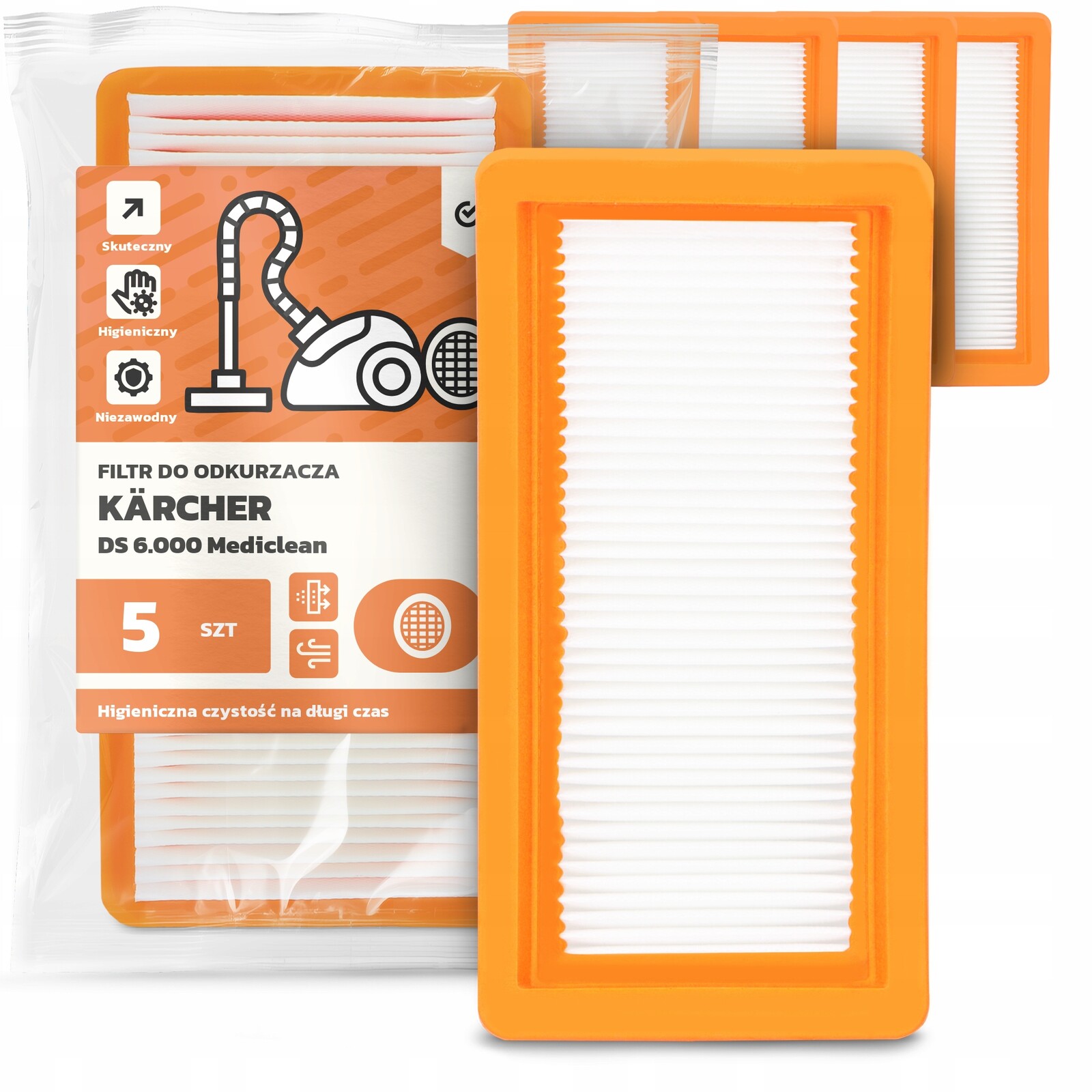 5 x Filtr Pro Vysavač Kärcher Ds 6.000 Mediclean Vzduchu Omyvatelný Em-w