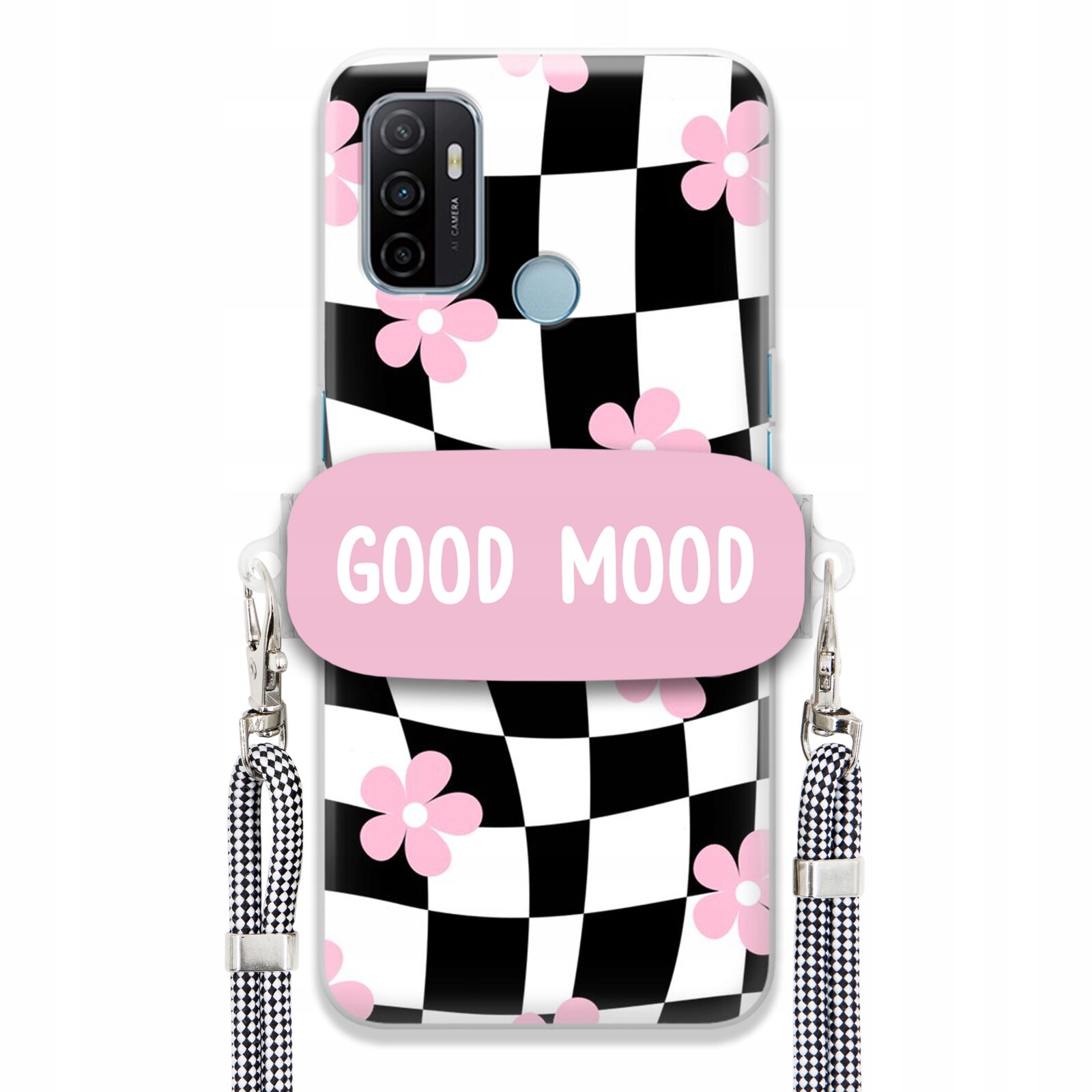 Pouzdro Pro Oppo A53 Držák Šňůrka Mřížka Černo-bílá