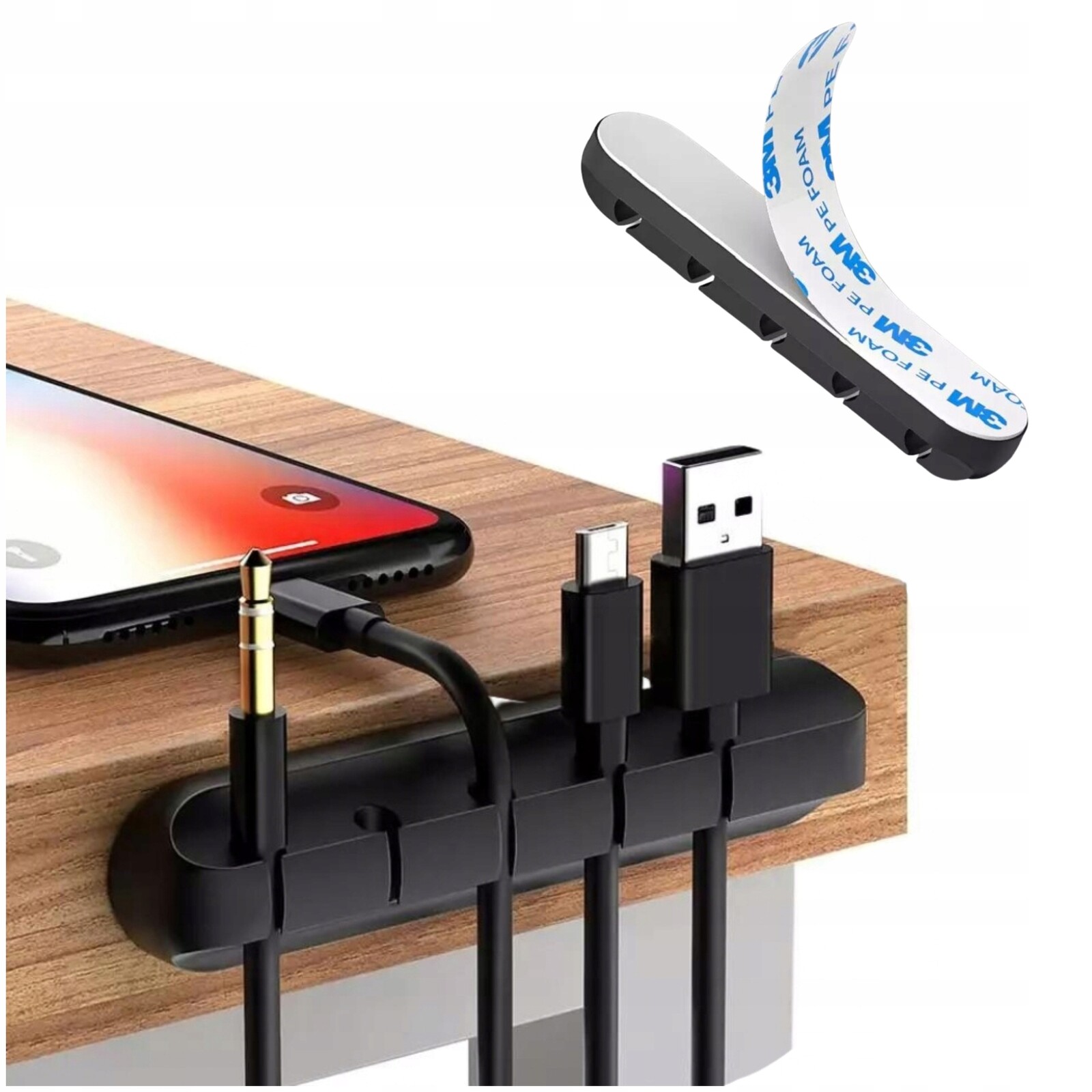 Organizér Na Kabely Nabíječky Stůl Černý Pro Kabely Držák Lepidlo