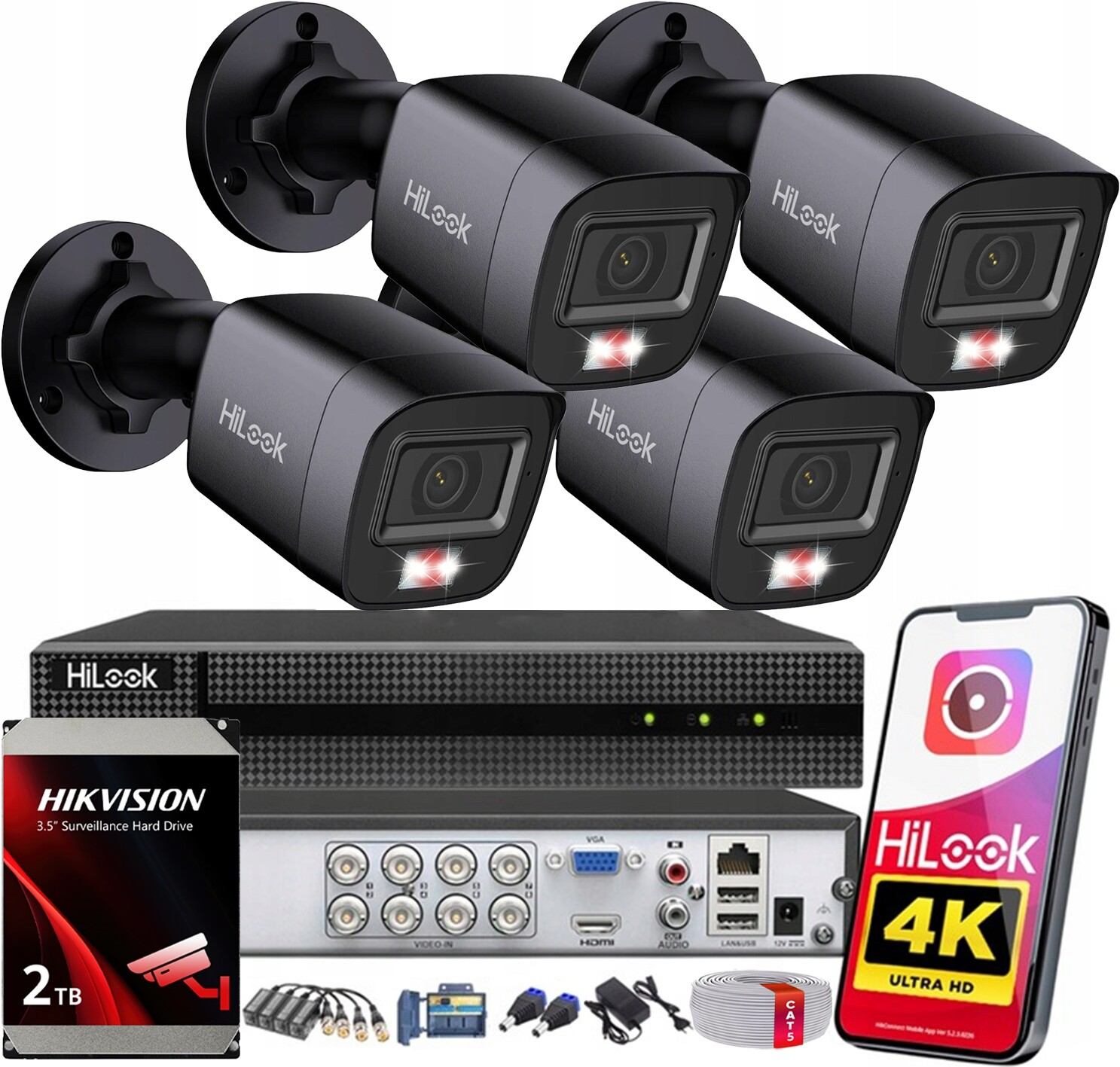 Sada pro monitorování 8MPx 4K HiLook by Hikvision 4 Kamery Ahd Disk 2TB