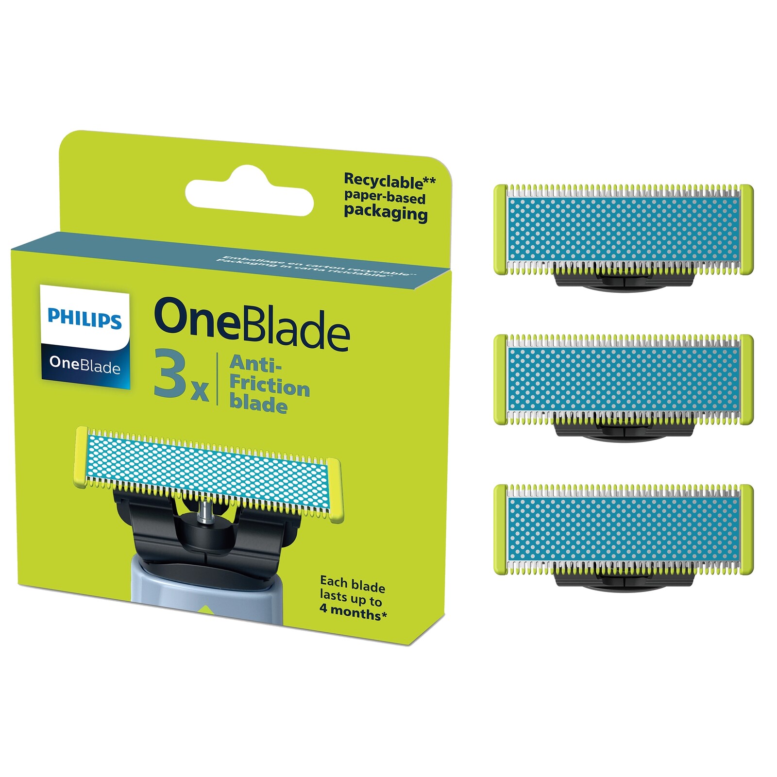 3x Vyměnitelná Čepel Philips QP235/50 OneBlade Anti-Friction