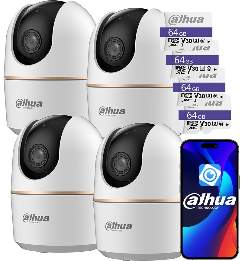 4x WiFi kamera 5Mpx Dahua Otočná Chůvička Audio Vnitřní Hero H5A 64GB
