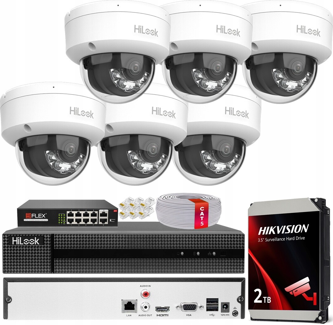 Sada pro monitorování obchodu 6 kamer Ip 6Mpx HiLook od společnosti Hikvision Disk 2TB PoE
