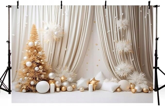 Vánoční fotografické pozadí 210 x 150 cm Zlato Bílá Prémiová scéna